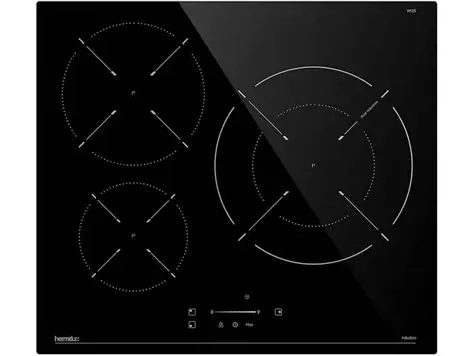 Placa de inducción 60 cm Hermitlux: 3 fuegos, 9 niveles de potencia, seguridad.