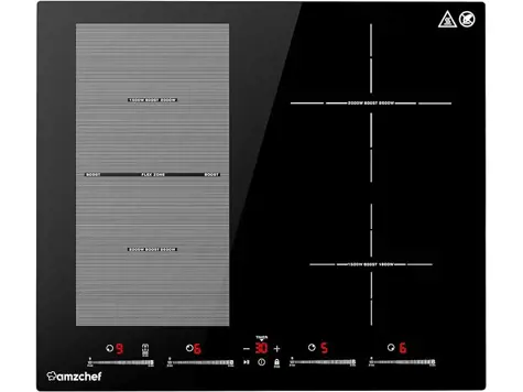 Placa de inducción AMZCHEF - 4 zonas, 9 niveles, 7400W