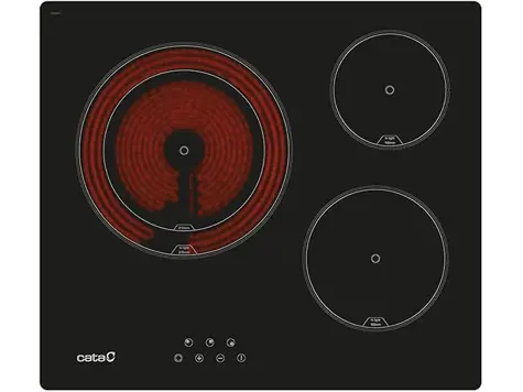 Placa Vitrocerámica Cata TD 6003: 3 Zonas Cocción, 9 Niveles Potencia, 5,4kW, Negro