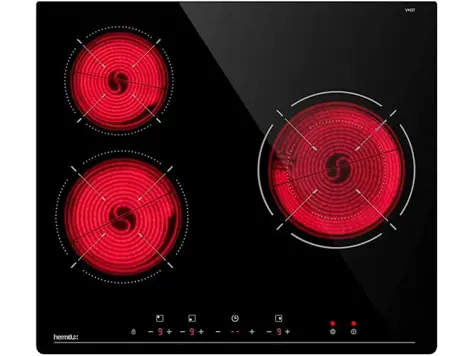Placa vitrocerámica Hermitlux 3 fuegos, tacto, temporizador 99min, seguro