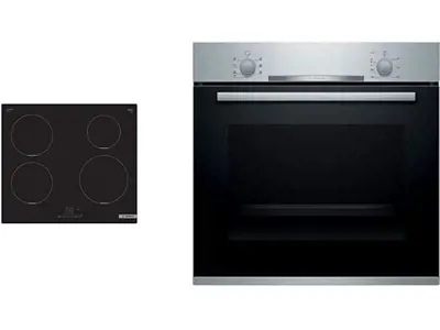 Bosch PUE611BB5E - Encimera inducción 60 cm, 4 zonas, negro & Serie 2 HBA510BR0 - Horno 60x60cm, A,