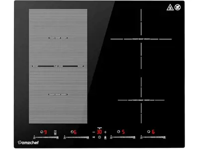 Placa de inducción AMZCHEF - 4 zonas, 9 niveles, 7400W